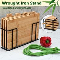 4-delige bamboe snijplankset met ijzeren standaard, 32 x 25 cm, snijplanken voor vlees, groenten, vis, fruit