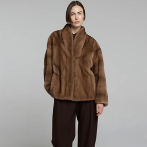 Nuovi cappotti di visone corti da donna popolari in vendita Color caffè importato <span class=keywords><strong>cappotto</strong></span> di visone spesso invernale <span class=keywords><strong>senza</strong></span> colletto con chiusura elegante - Product Image 1