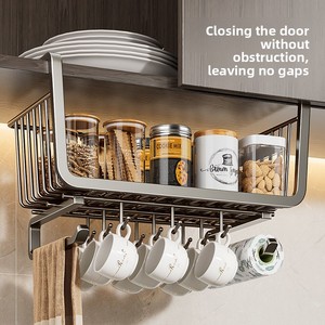 Estante de Almacenamiento para Gabinete de <span class=keywords><strong>Cocina</strong></span>, <span class=keywords><strong>Cesta</strong></span> Colgante Metálica sin Perforaciones, con Instalación Removible Multiusos - Product Image 2