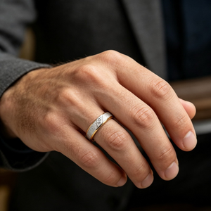 High Quality <b>Stainless</b> <b>Steel</b> Unisex Brushed Couple <b>Ring</b> Diagonal Small Cubic Men & <b>Women</b> Anniversary - Product Image 6