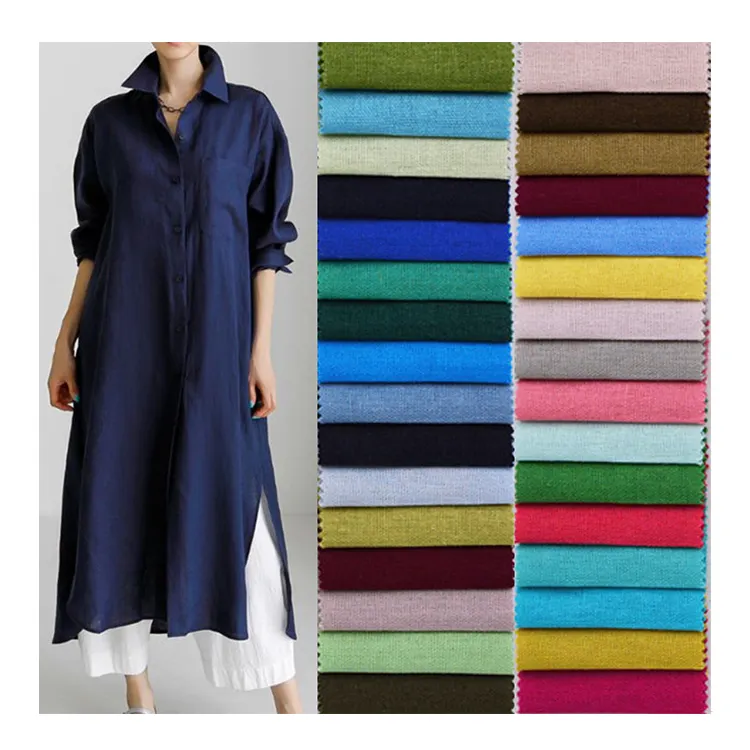 Kain kerut linen grosir tekstil Cina 180gsm mode musim panas 30/70 kain tenun campuran katun linen untuk gaun
