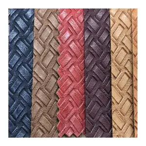 Tahan air 0.8mm Emboss Weave pelapis Vegan PU buatan kulit sintetis sintetis bahan untuk Tas membuat furnitur