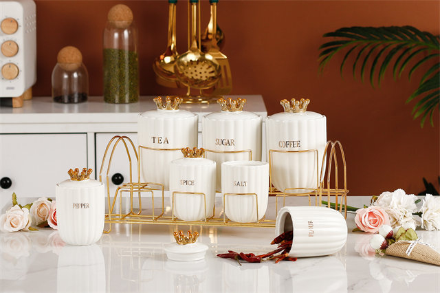 Kitchen Luxury Crown Gold Stand Seasoning Jar Spice Storage Jar Set Of 8