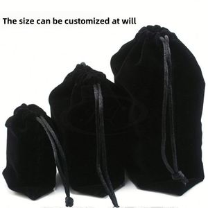 Custom Embroidery Brand Black Bulk Velvet <b>Drawstring</b> Tote Gift <b>Bag</b> for Girls Kids <b>Make</b> <b>Up</b>, Small Travel Cosmetic <b>Bag</b> with logo - Product Image 2