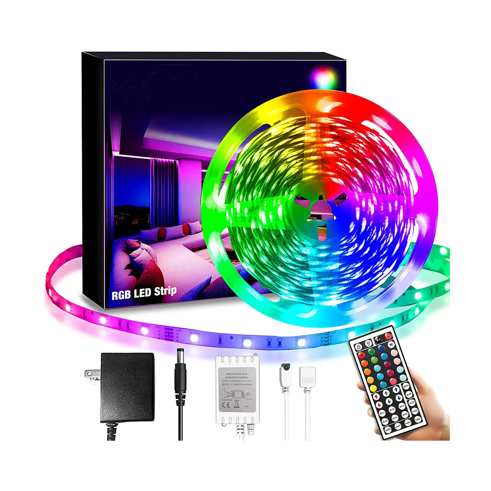 Guangdong Suppliers12V 6M SMD 5050 RGB Plastic Covers Color Changing Remote Control Flexible Led Light Strip