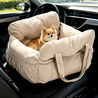 Coussin de siège de voiture pour animaux de compagnie, chien, chat, beige, en velours côtelé, rectangulaire, doux, lavable, portable, sécurisé