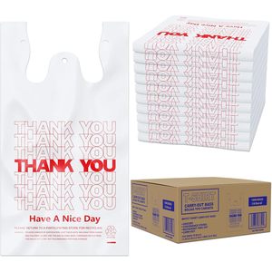 Bolsas de Plástico para Camisetas 11x6x21 Blancas, Bolsas Desechables de Agradecimiento para Llevar Comida, para Uso en Tiendas de Abarrotes - Product Image 1
