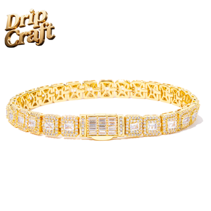 Collares y Pulseras para Hombre con Diseño Hip Hop, Chapado en Oro, Corte Princesa, Cierre Abatible de 7.5mm, Incrustaciones Mixtas de Zirconia Cuadrada en Forma de T y Estilo Rock <span class=keywords><strong>Candy</strong></span> - Product Image 6