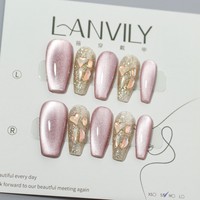 RONIKI Uñas Postizas Largas Tipo Ataúd, Uñas Artificiales de Lujo Hechas a Mano, Curadas con UV, Reutilizables, para Fiestas y Bodas, Venta al Por Mayor