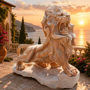 Escultura de León Guardián de Diseño Europeo en Piedra Natural a Tamaño Real, Duradera, para Jardín Exterior de Lujo - Product Image 5