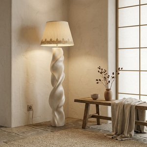 Minimalist Twist Sculptural Floor Lamp Wabi Sabi Cream Texture <b>Standing</b> Lamp Lace Trim Pleated Shade Home Decor Light - Product Image 4