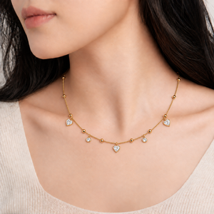 Women's Heart Charm Bead Station Necklace Stainless Steel Zircon 14K <b>Gold</b> Vacuum Plated Adjustable Chain <b>Gold</b> Silver Tone - Product Image 5