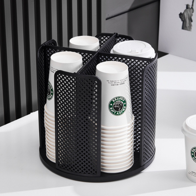 Order Directly Coffee Shop Buffet Plastic Storage Organizer Rotatable Paper Cup Holder Paper Cups Organizer with 4 Compartment