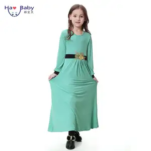 Hao Baby Muslim Arab Middle Eastern Malaysian Girl Milk Silk Gold Flower Robe Maxi Dress Kids Girl Abaya
