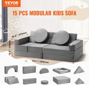 High-Density 25D Sponge Toddler Foam Sofa 15pcs Modular Kids Couch Play Couch For Bedroom And Playroom