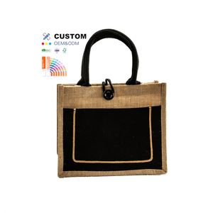 Custom Logo Linen Tote <b>Bag</b> Wholesale Cheap Gift Grocery Shopping Beach Natural <b>Reusable</b> Personalized Jute Tote <b>Bag</b> With Pocket - Product Image 1