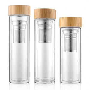 ขวดชาแก้วบอโรซิลิเกตสองชั้นขายดี พร้อมที่กรองชาสแตนเลส 304 ปลอดสาร BPA ใช้กับไมโครเวฟได้ ผลิตด้วยมือ เหมาะสำหรับธุรกิจ - Product Image 1