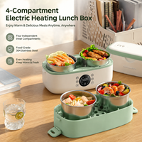 Boîte à lunch électrique en acier 304 de 2 L avec 4 compartiments, étanche, commande tactile, minuterie 12 h pour les voyages et le bureau