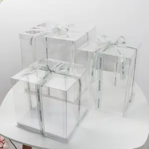 पर्यावरण के अनुकूल स्पष्ट पीईटी केक बॉक्स 6/8/10/12 इंच प्लास्टिक बॉक्स जन्मदिन का केक के लिए खिड़की के साथ