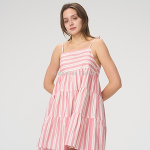 Vestido Mini de Lino y Algodón a Rayas para Mujer, Casual, Verano, Cómodo, Moderno, Nuevo, Tejido Personalizado, Gran Venta - Product Image 4