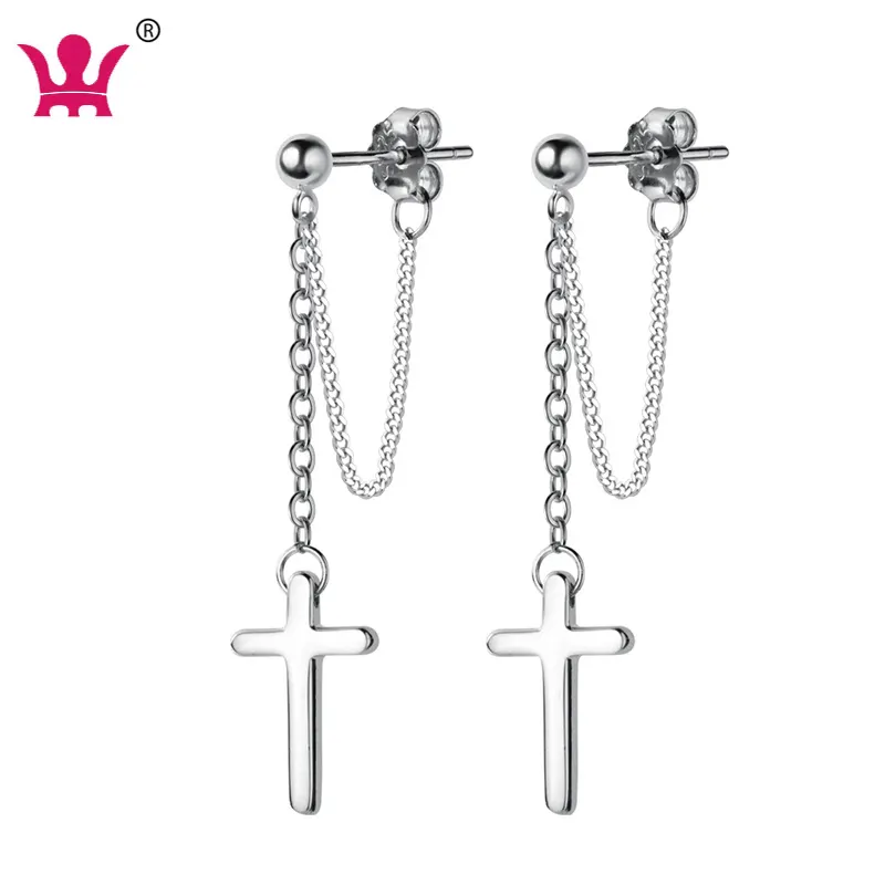 Cross Tassel Chain Dangle Drop Earrings for Men Women Girls Silver jewelry 925 Sterling Personalized Fashion