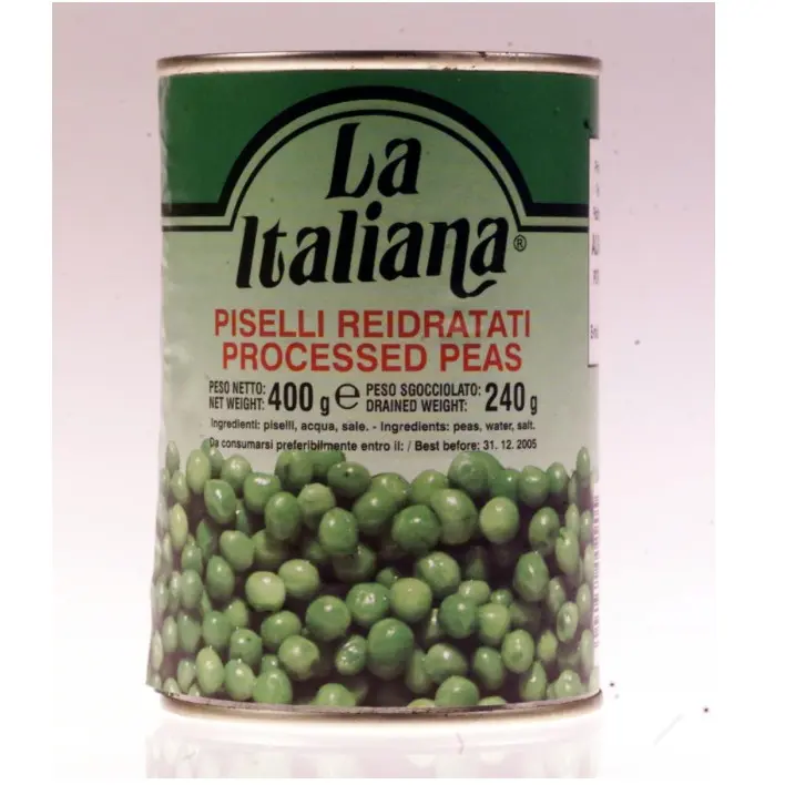 Piselli Made in Italia in Scatola 400g Naturale in Scatola Cibo Fresco Verde Al Vapore 0.4Kg Acqua Salata con 36M Shelf Life