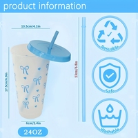 Gobelets réutilisables écologiques en plastique de 24 oz, étanches, compatibles lave-vaisselle, pour boissons froides, avec couvercle et paille, pour le camping et les voyages, blanc, rose, bleu, nœud papillon