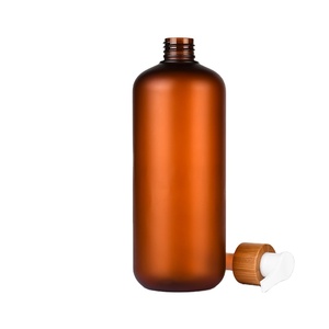 Grosir botol plastik Amber buram 150ml 200ml 250ml 300ml botol plastik Amber Pet dengan tutup bambu - Product Image 4