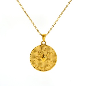 Collares con Colgante del Zodiaco <span class=keywords><strong>de</strong></span> 12 Meses, Estilo Moderno, Forma <span class=keywords><strong>de</strong></span> Moneda Redonda, Acero Inoxidable, Chapado en Oro <span class=keywords><strong>de</strong></span> 18k, para Mujeres y Hombres - Product Image 6