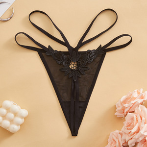 กางเกงในผู้หญิงเอวสูงแบบ Thong สีดำ ผ้าลูกไม้ตาข่าย เซ็กซี่ - Product Image 2