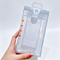Boîte d'emballage transparente en PET pour téléphone, boîte de présentation holographique arc-en-ciel avec bord laser, boîte de vente au détail avec languette de suspension pour l'électronique grand public