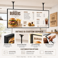 Cadre de menu LED suspendu en profilé aluminium pour restaurants, restauration rapide, affichage publicitaire, boîte lumineuse.