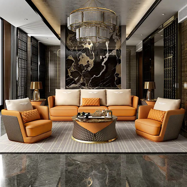 Designer moderno luce di lusso soggiorno divano Set mobili per la casa divano componibile in pelle italiana Trio Sofaset vera pelle