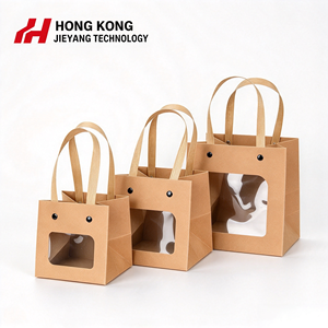 Bolsa de Regalo Personalizable Transparente con Ventana Cuadrada para Caras Sonrientes, Bolsa de Papel Kraft con Superficie para Serigrafía para Días Festivos - Product Image 1