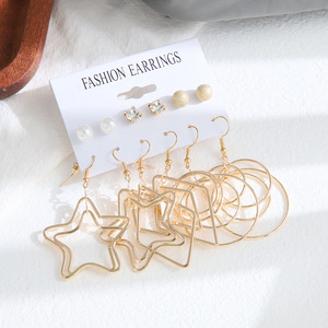 Pendientes de Moda, Geométricos, Estrella, Círculo, Aleación, Perlas, Diamantes, 6 Pares, Juego de Joyería para Aniversario - Product Image 4