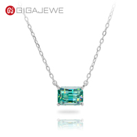Collier GIGAJEWE en moissanite 2 carats, taille Pixel, couleur cyan et or, en argent sterling 925, pendentif unique à taille barre opposée 6x8mm pour femme