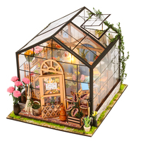 Kit de maison de poupée miniature DIY pour serre de fleurs avec lumière LED, kit de maison de fleurs miniature 3D pour adultes