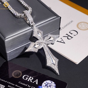 925 Silver Rhodium Plated GRA Certified <b>Rope</b> <b>Chain</b> Moissanite Cross Pendant Christian Jewelry Hiphop Men Rapper Iceout Necklace - Product Image 6