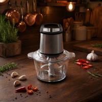 Hachoir Électrique Multifonctionnel en Acier Inoxydable 3L, Hachoir à Viande, Hachoir à Légumes, Trancheuse, Robot Culinaire Domestique