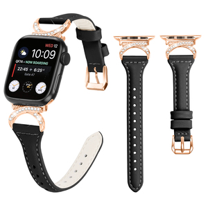 Pulsera de diamante de 45mm de cuero genuino para <span class=keywords><strong>Apple</strong></span> <span class=keywords><strong>Watch</strong></span> 7 <span class=keywords><strong>6</strong></span> 5 4 3 <span class=keywords><strong>SE</strong></span> correas de reloj inteligente de repuesto de moda - Product Image 6