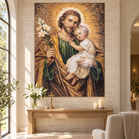 Mosaïque murale religieuse personnalisée Saint Joseph en feuille d'or, art mural artisanal pour villa, hall d'hôtel, crédence