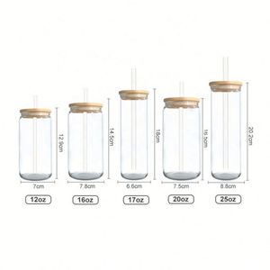 Vente en gros de pots à bière personnalisables avec logo, 12Oz/16Oz/17Oz/20Oz, avec couvercles en bambou et pailles, supports vierges pour sublimation, et gobelets en verre 16Oz - Product Image 2