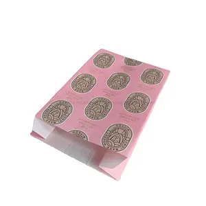 Custom Luxury Thick Rococo Style Goddess Logo Printed Flamingo Pink Croissant Brownie Cookie Greaseproof Pastry Paper Bag