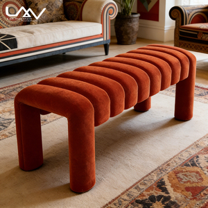 Banc de fin de lit moderne en tissu rembourré avec structure en bois, idéal pour chambre d'hôtel, villa ou salon – Style et confort pour votre espace de détente. - Product Image 4