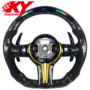 Volante Deportivo Personalizado con Fibra de Carbono Forjada Dorada, LED RPM, Agarre de Cuero Suede para BMW F80 M3 F82 M4 F87 F34 F31 F30 F10 F20 - Product Image 1