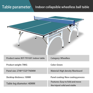 <span class=keywords><strong>Table</strong></span> <span class=keywords><strong>de</strong></span> <span class=keywords><strong>Tennis</strong></span> <span class=keywords><strong>de</strong></span> <span class=keywords><strong>Table</strong></span> Pliable Sans Roues Professionnelle d'Entraînement Intérieur Panneau <span class=keywords><strong>de</strong></span> Fibres Haute Densité 70 18MM, Galvanisation 40MM 1.5mm CN;HEB - Product Image 2