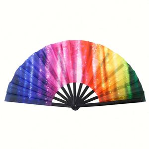 Abanico de Mano Personalizado de Alta Calidad, Holográfico, Iridiscente, Reflectante, para Fiestas Rave, Abanico Grande de Bambú y PVC - Product Image 3