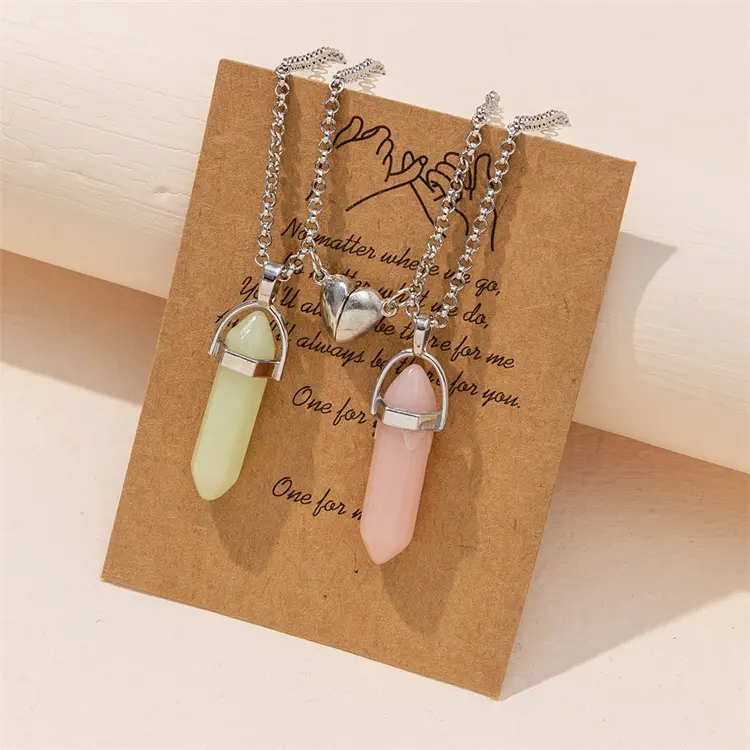 2 pz/set magnetiche collane di coppia per gli amanti del cuore di pietra naturale luminosa pendolo collana pendente amicizia san valentino