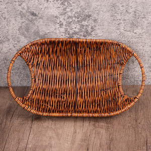Plastic Woven Imitation Black Rattan <b>Basket</b> Rectangle Double-Eared Eco-Friendly Kitchen <b>Storage</b> Display <b>Basket</b> - Product Image 3