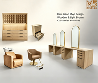 Mobilier de salon : Comptoir miroir de bar couleur personnalisée pour salon de coiffure et de beauté, en bois brun, avec design 3D, fabriqué par un fabricant spécialisé.